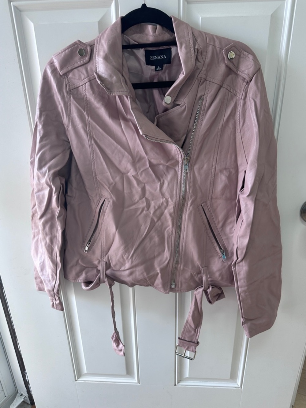 Zenana Outfitters Dusty Rose Faux Leather Moto Jacket